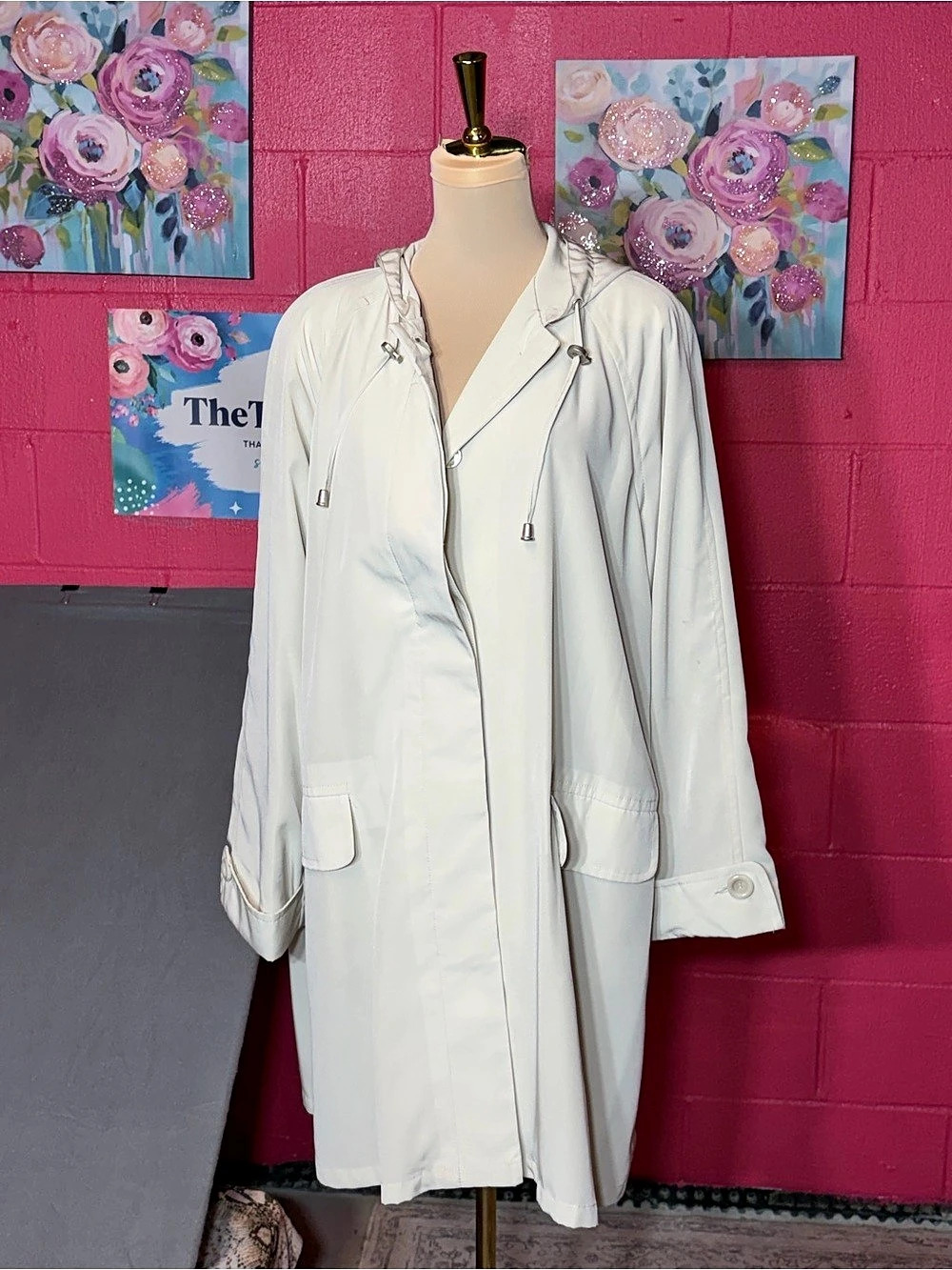 Talbots Hooded Raincoat in White Size Medium